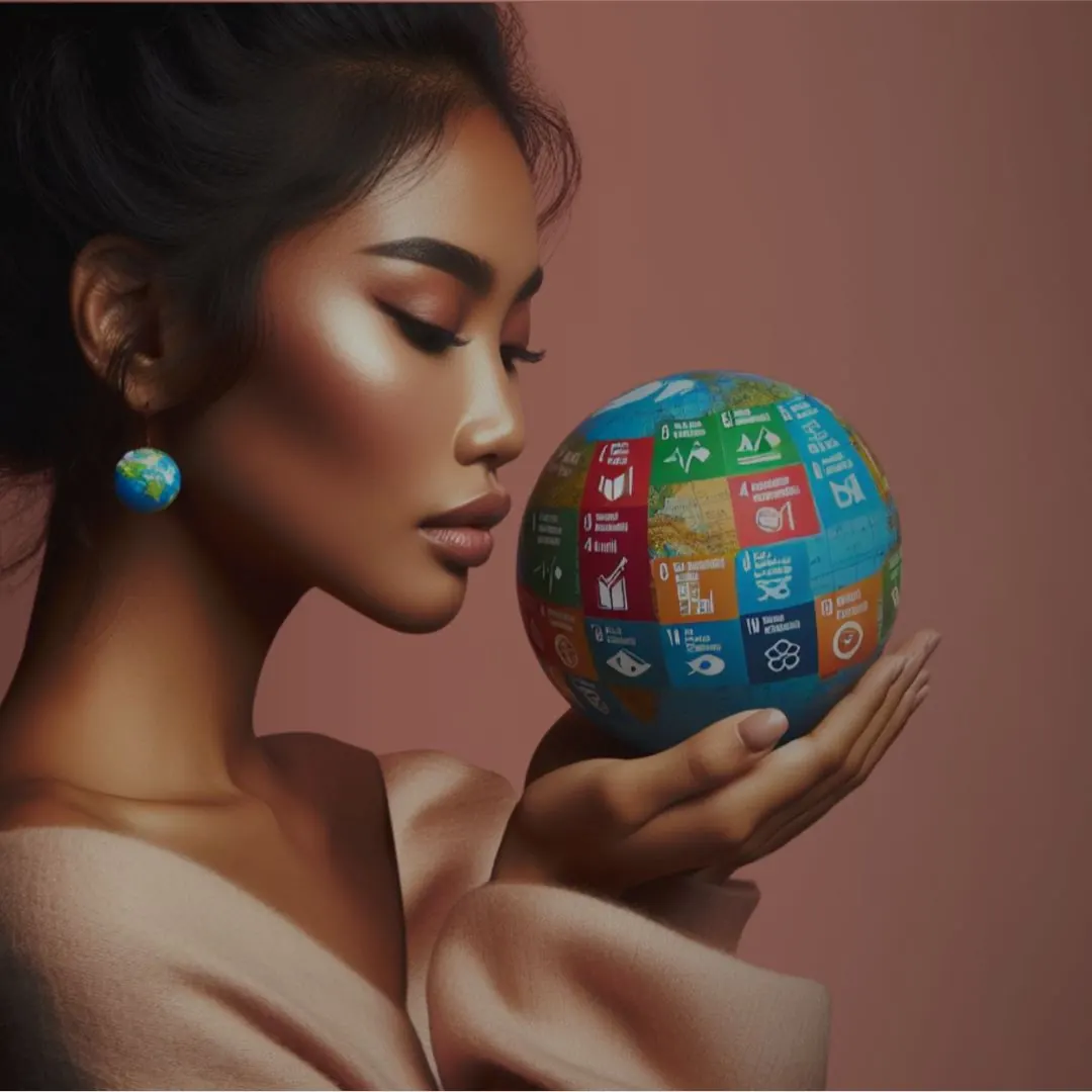 Donna che tiene in mano un globo con gli obiettivi di sviluppo sostenibile dell'ONU